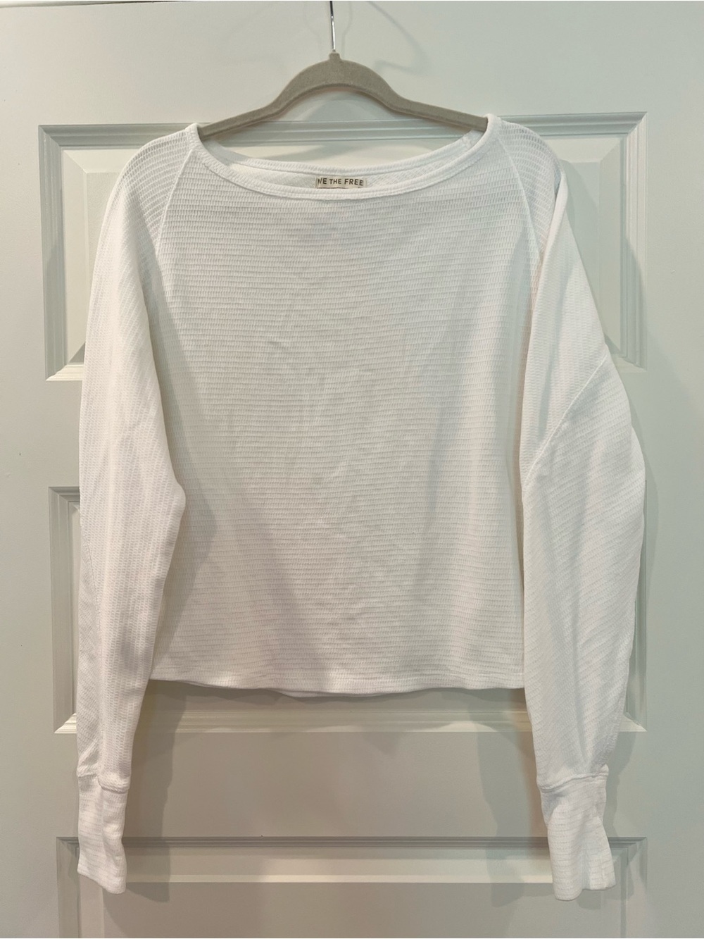 We The Free White Waffle Knit Long Sleeve Thermal Top Size S Boat Neck Cotton - Picture 2 of 8